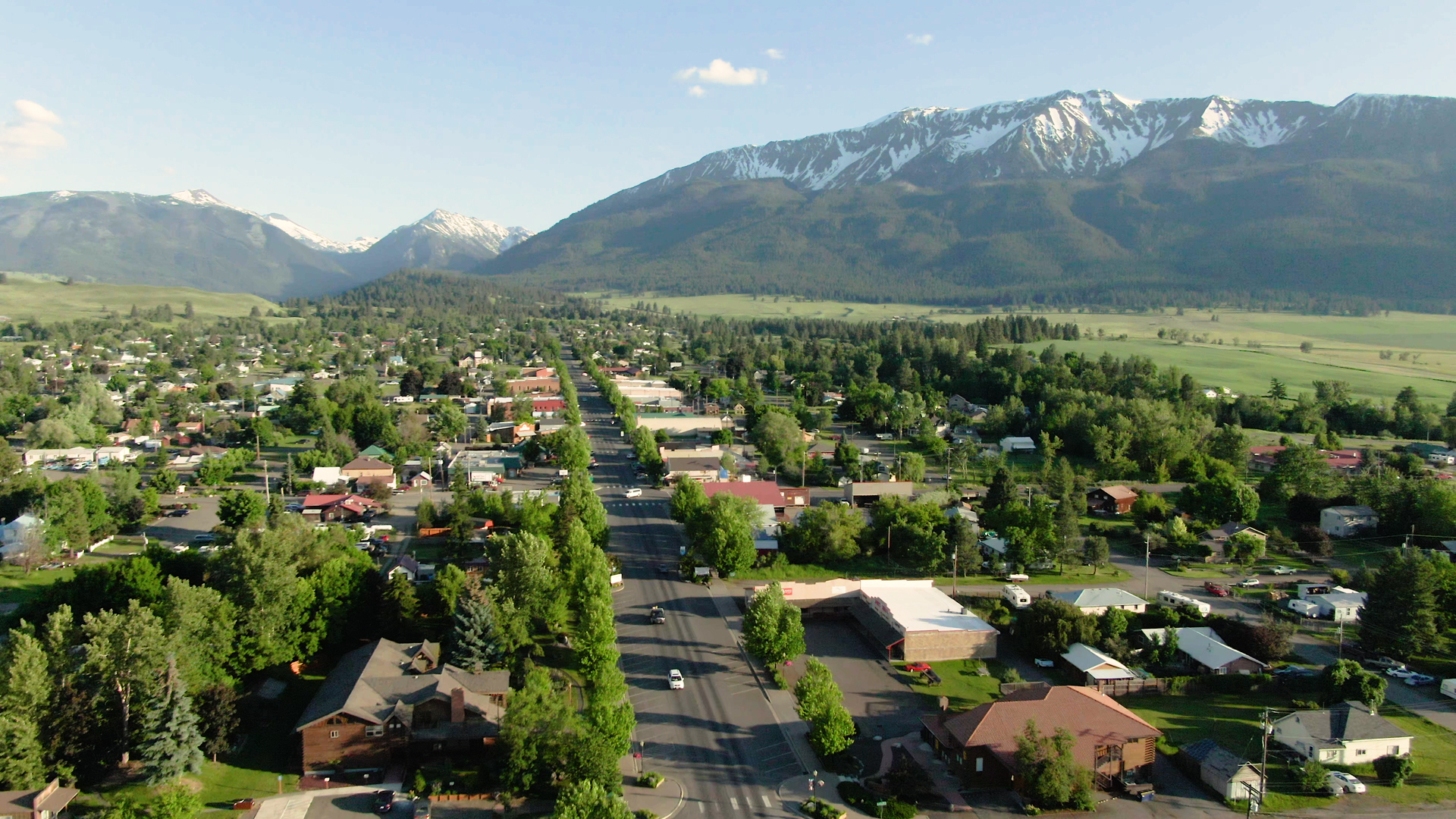 Aerial view of small mountain town