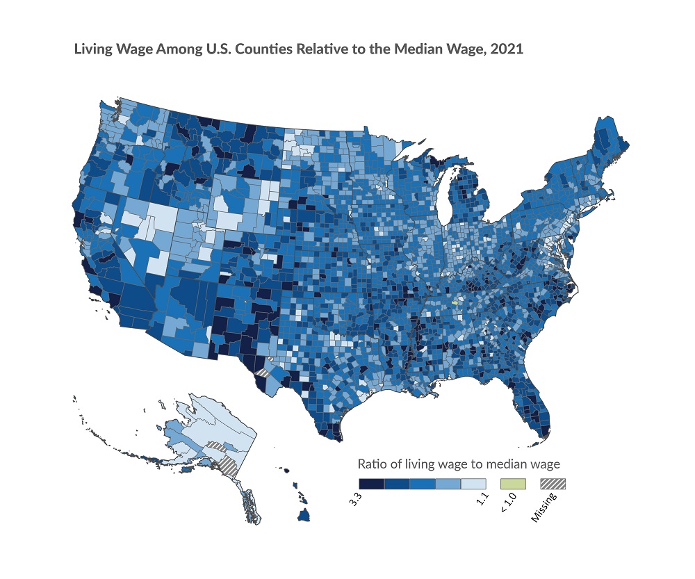 County median wage map of US