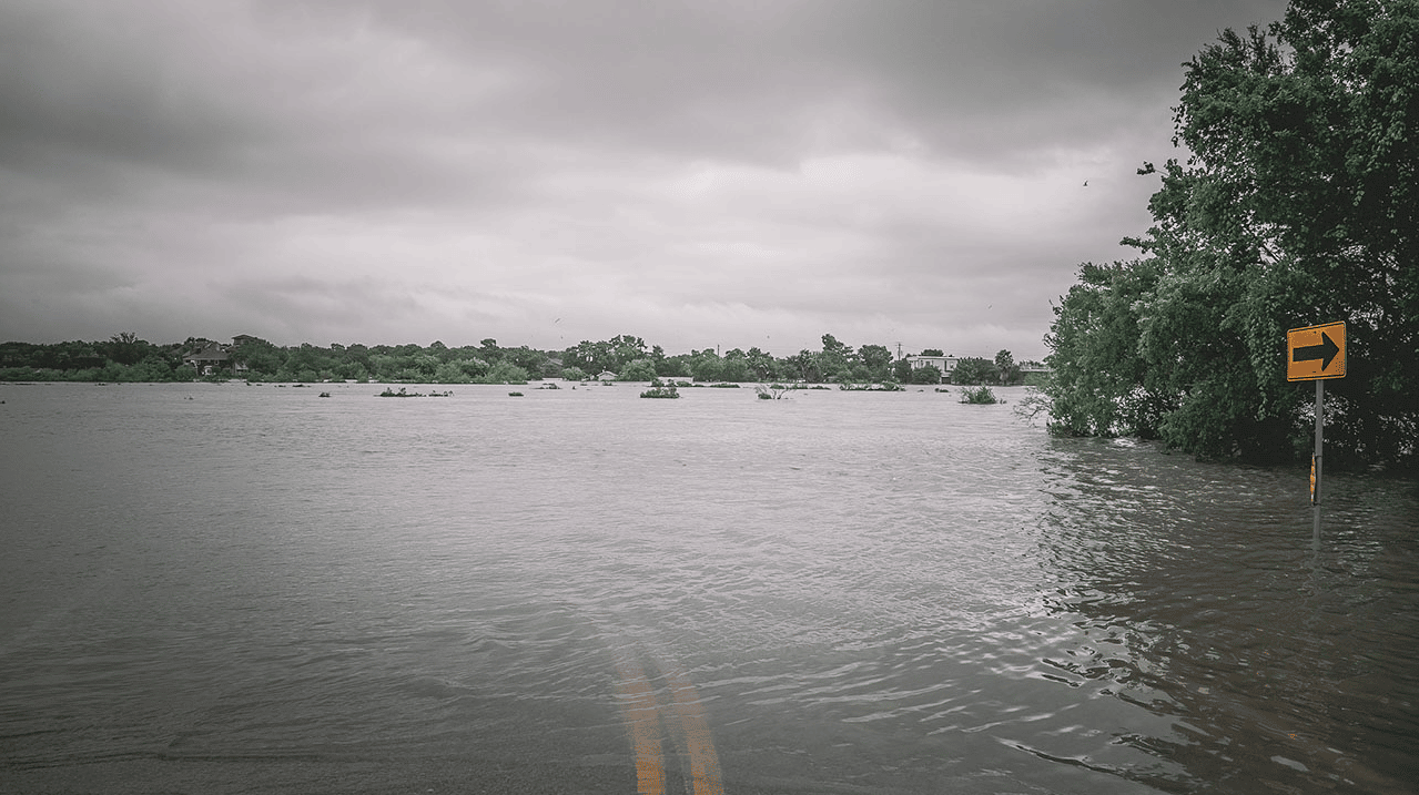 Flooded road in rural America