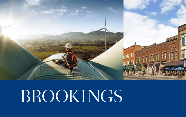 Brookings logo with the windmill technician and small-town shopping area