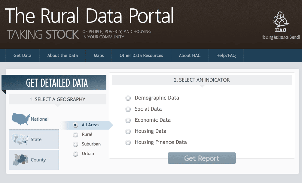 The Rural Data Portal Housing Assistance Council page