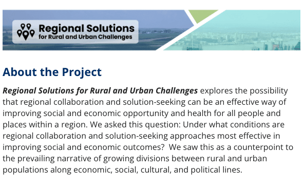 Regional Solutions for Rural and Urban Challenges, About the Project webpage