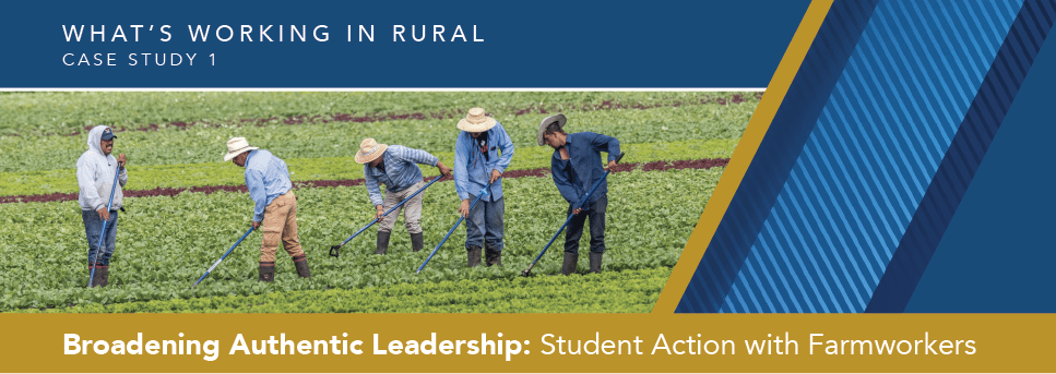 What's Working in Rural, Case Study 1, Broadening Authentic Leadership, Case Study 1, Broadening Authentic Leadership, Student Action with Farmworkers, with farmworkers hoeing crop fields