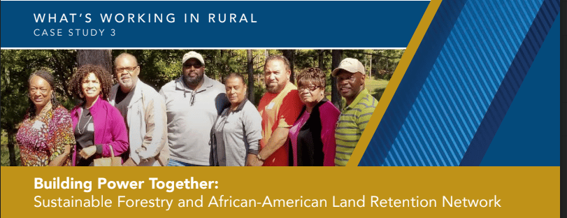 What's working in rural, case study 3, Building Power Together: Sustainable Forestry and African-American Land Retention Network, with group of Black practitioners smiling at camera