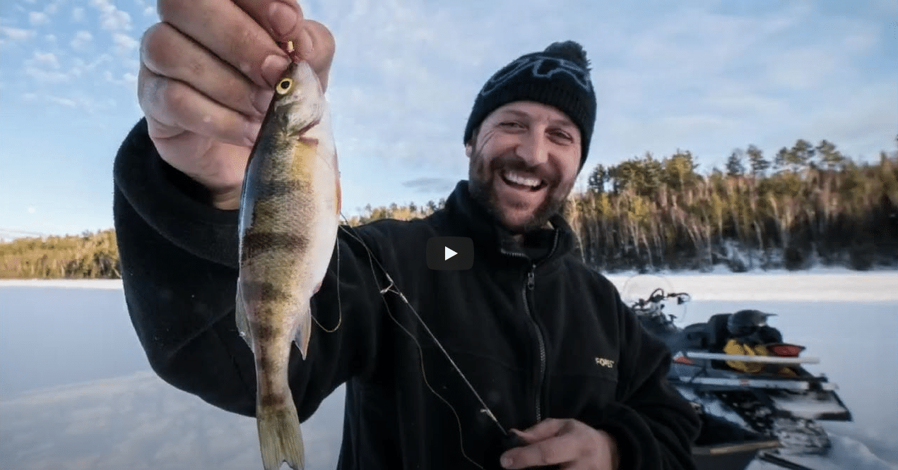 Person holding fish caught in the winter