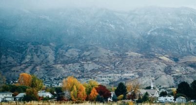 Autumn trees at foot of mountain