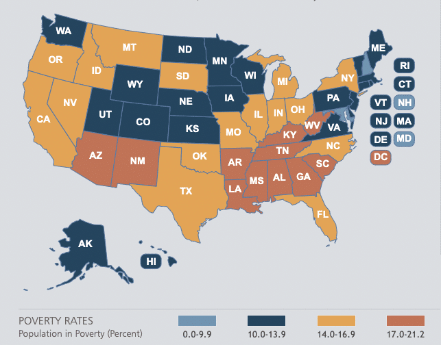 US state poverty rate map