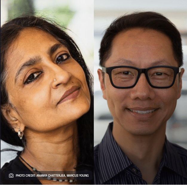 Ananya Chatterjea, a woman of color, Marcus Young, man of color, headshots