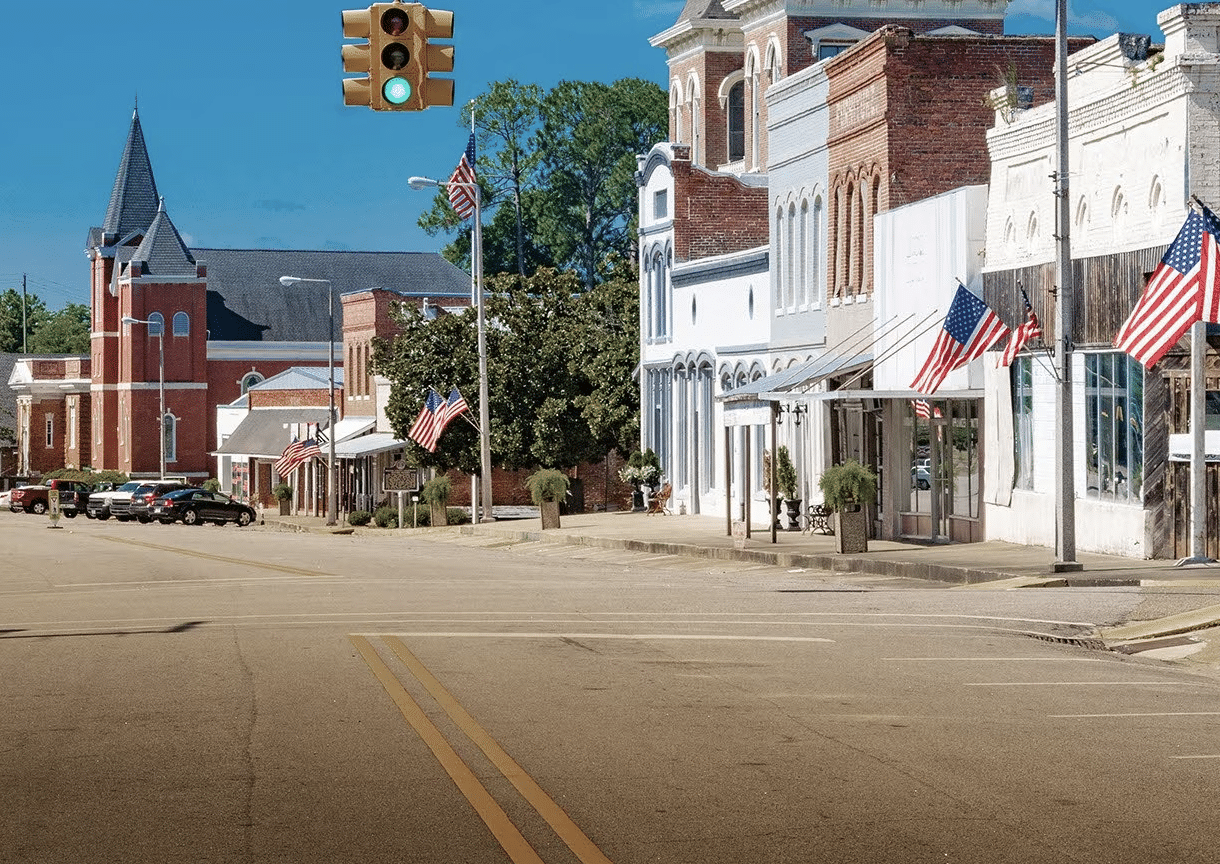 Small town shopping area