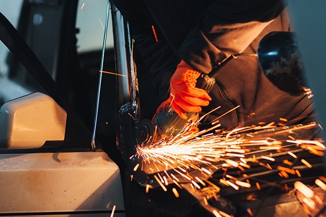 Metal working shooting sparks